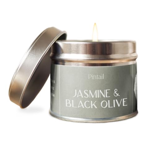 Pintail Candles Classic Tin (Jasmine and Black Olive Home Fragrance) Scented Candles Long Burning (35 Hour Burn Time)
