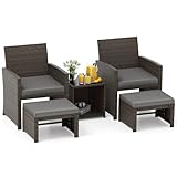 Photo Gallery fantask set di 5 mobili da giardino in rattan, mobili da balcone, con tavolo in rattan e sedie, con seduta e pouf Photo Gallery fantask set di 5 mobili da giardino in rattan, mobili da balcone, con tavolo in rattan e sedie, con seduta e pouf