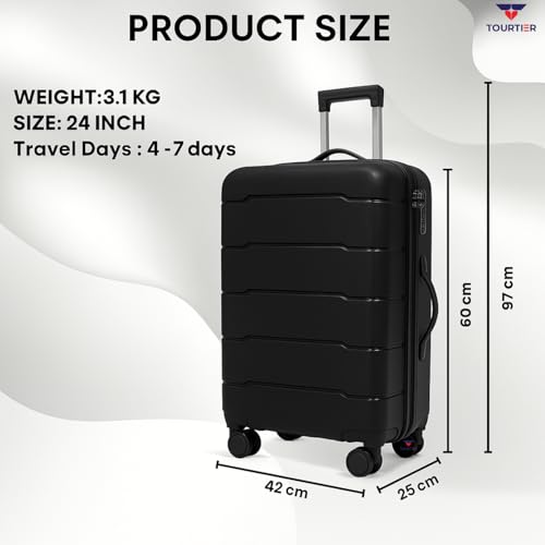 Image of 24-Inch Hard-Shell Luggage Suitcase | Lightweight 3.1 kg | 360 Spinner Wheels | 2-Way Zipper | Multi-Functional Lock | Business & Family Travel Trolley Bag (1, BLACK-24INCH)