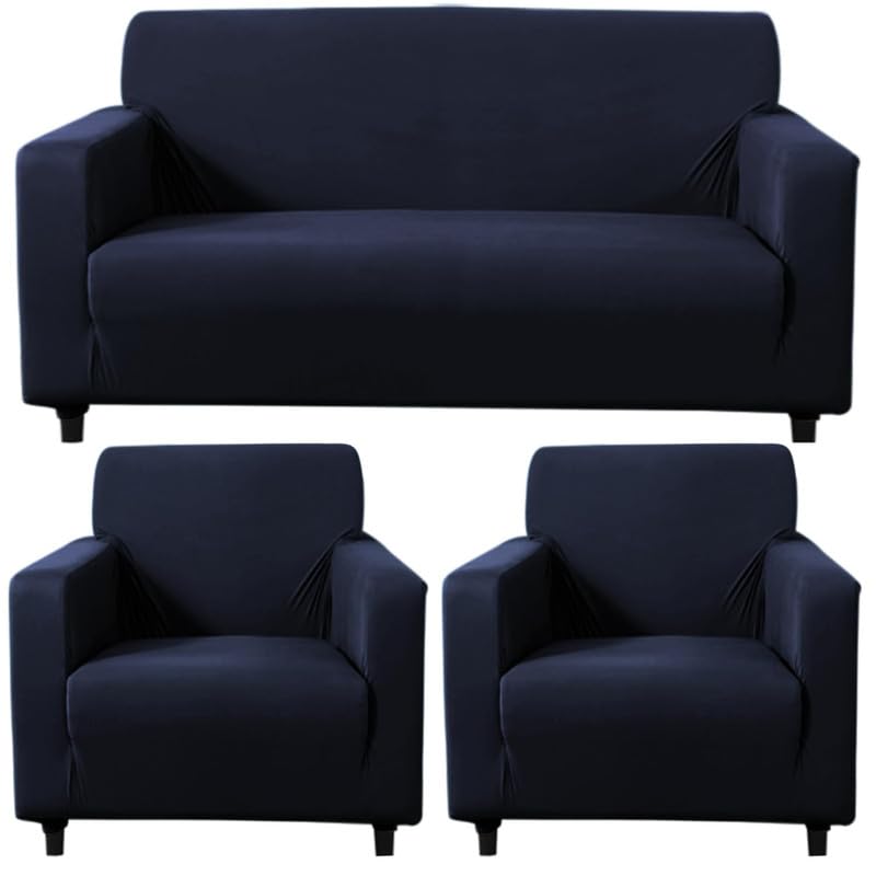 HK ENTERPRISES Brindha 5 Seater Plain Sofa Cover with Elasticity, Protective, Stretchable, Spandex & Polyester Sofa Slipcover (5 Seater, 185cm * 250cm) Neavy Blue-image-4