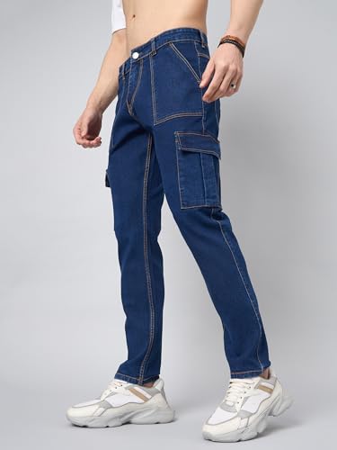 Image of STUDIO NEXX Men's Loose Fit Cargo Jeans| Stretchable | Cargo Denims | Utility Pockets