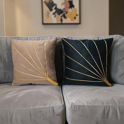 Image of Home Velvet Cushion Cover with Golden Stripes, Aqua Pack of 5, 16x16 to 26x26 Inch (Mouse /Black, 26x26in)