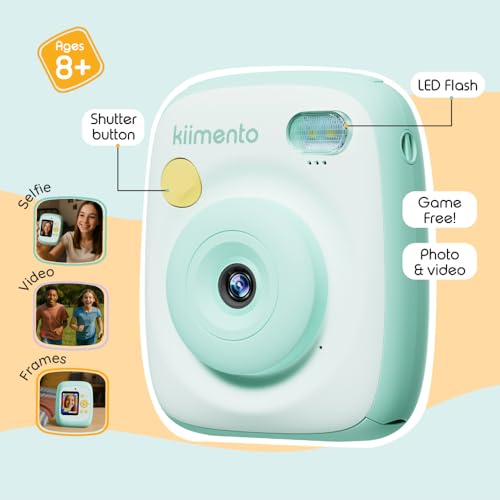 Image of kiimento Instant Print Digital Camera, Ink-Free Thermal Printing with 4 Color-Themed Paper Options, 2.4 inch HD Screen, Selfie Lens, 48MP Photo, 1080p Video, 32GB Memory Card - Model P2 (Sky Blue)