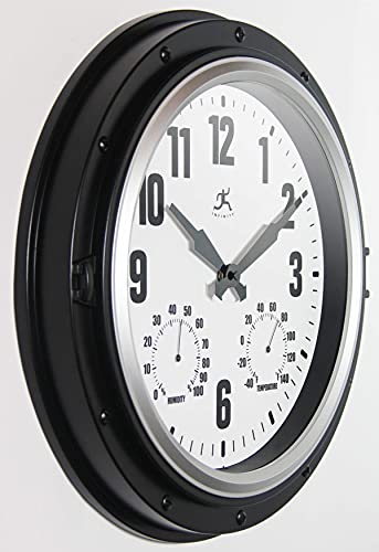 Infinity Instruments Forecaster Indoor/Outdoor Wall Clock, Thermometer, Hygrometer Combo, Stylish Durable Waterproof Weather Station for Your Home, 16 Inch, Black - Thumbnail 4