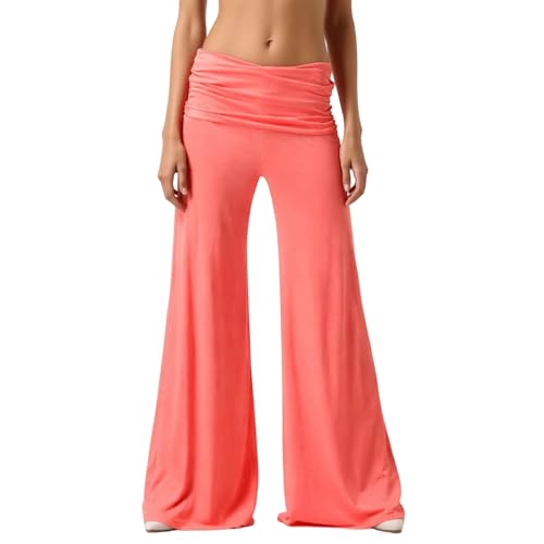 Coral Fold Over Pants Pantalon de Survêtement Pantalon Corail pour Danse, Fitness, Loisirs, Sports pour Femme