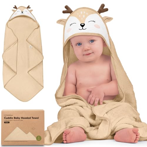 Image of KeaBabies Hooded Baby Towel for Newborn, Baby Bath Towels (Deer, 35x35) | Viscose Derived from Bamboo, Large Baby Towels with Hood, Boys, Girls, Toddler, Soft Absorbent Baby Bath Essentials