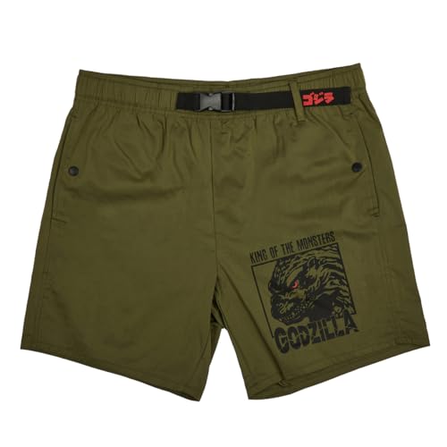 Godzilla Monster & Kanji Men's Olive Green Lounge Shorts