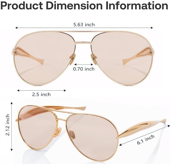 Oversized Aviator Sunglasses For Women 70s Retro 2025 Metal Shades with Gold Streamline Arms - Image 5