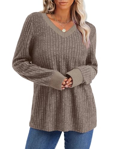 SAMPEEL Women's V Neck Color Block Long Sleeve Shirts–Casual Fall Tops, Lightweight Tunic Sweaters Fashion Outfits 20253