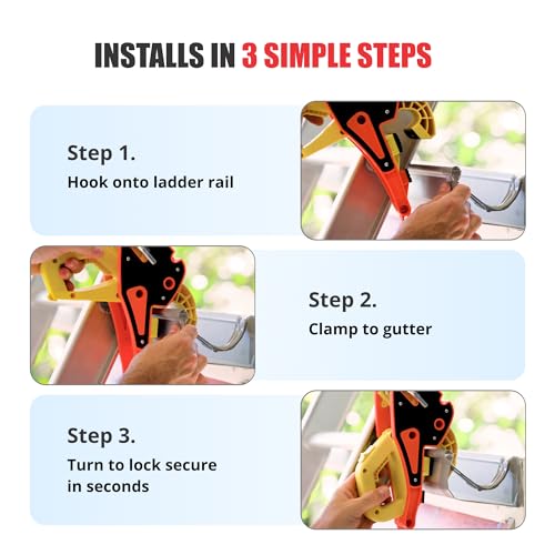 Lock Jaw Roof Ladder Stabilizer Hook for Gutter - Standoff in 5 Seconds with Slide-Lock Security - Prevent Aluminum Ladders Top Movement & Falls - Award-Winning Extension Ladder Accessories for Roof