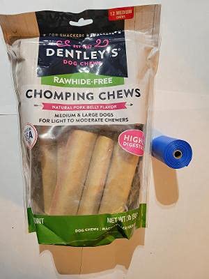 Dentleys Chews Pork Belly 12 Count with 1 Dog Waste Bag