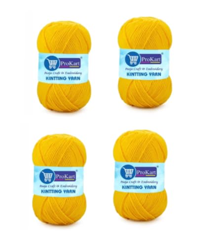 Image of ProKart Premium 4 Ply Woolen Knitting Yarn, Yellow Mango (100g x 4 Pack). Soft Yarn for Knitting, Crochet and Crafts. Ideal for Sweaters, Scarves, Hats, Baby wear, Purses and DIY Projects.