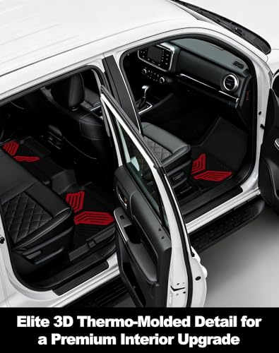 Image of Premium Color TPE Floor Mats for Toyota Tacoma 2024 2025 2026 Double Cab Auto Tran (Not fit Hybrid) | Racing Red Wing Design | All-Weather Floor Liners for TRD /SR /SR5 /limited 1st&2nd Row Mats