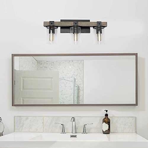 Image of Elegant Designs VT1009-GRY Industrial Rustic Lantern Restored Wood Look 3 Light Bath Vanity, Gray
