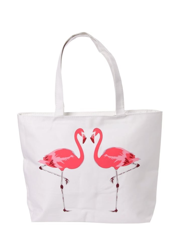 PuckatorDochsa Flamingo Design Zip Fastening Cotton Tote Bag