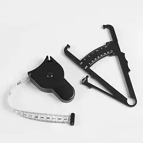 Adipômetro Profissional com Fita Métrica, Medidor de Gordura Corporal em ABS Preto, Faixa de Medição 0-70mm, Kit Completo para Avaliação Física