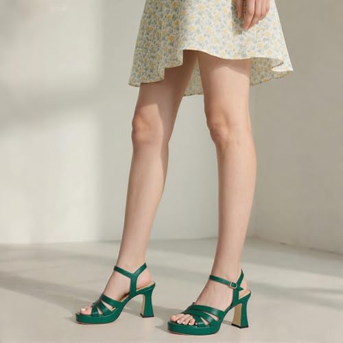 Image of Women Square Toe Platform Block Heel Sandals 3.3'' | Elegant Comfort Formal Dress Footwear, Stylish Ladies Sandals For Daily Office Wedding Evening Party Formal Occasions