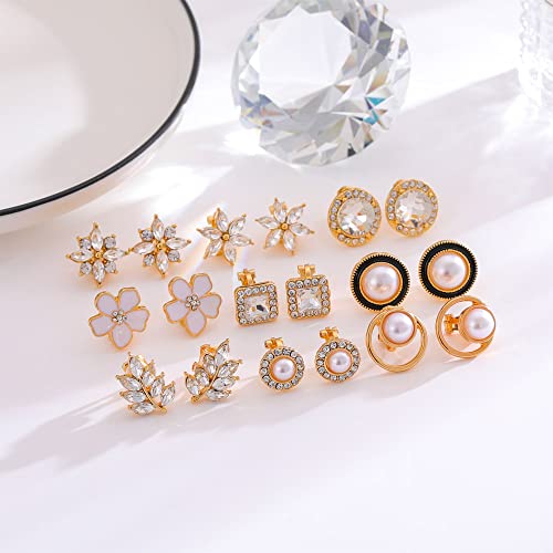 15 Pairs Gold Clip On Earrings Set For Women Teen Girls Cz Simulated Pearl Clip On Earrings For Girls Hypoallergenic Non Pierced Earrings Jewelry Gift #TOP1
