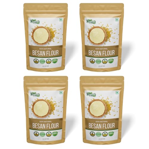 Image of Organic Zing Organic Besan Flour also known as Chickpea Flour, Bengal Gram Flour or Garbanzo Bean Flour - Vegan| Preservative Free | Product of India - 907g(Pack of 4)