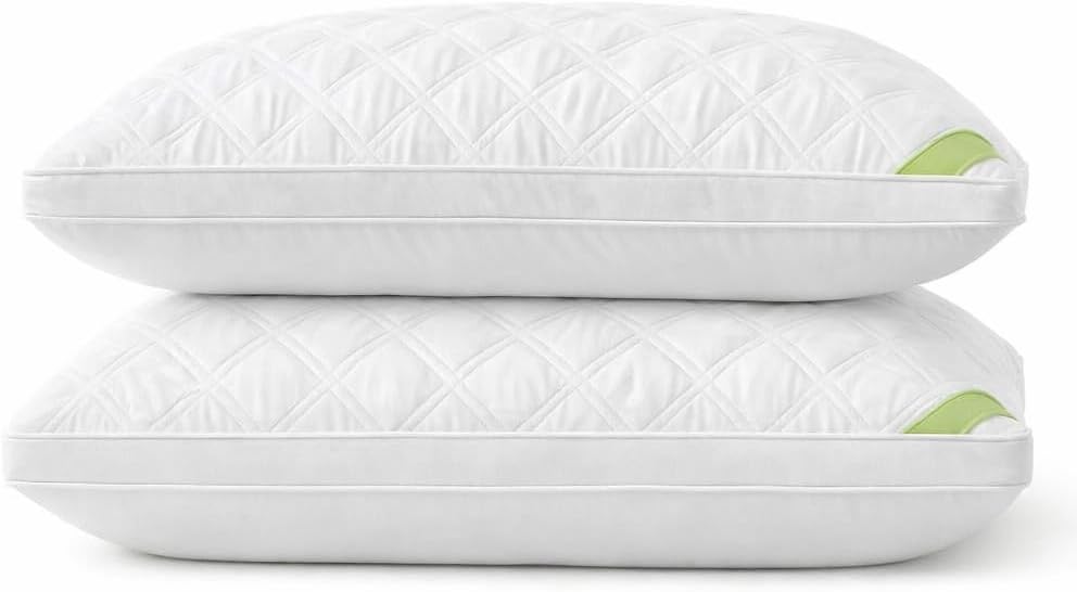 DBOZE Diamond-Stitched Hotel Plush Pillows – 100% Cotton Cover, Soft & Supportive, 2-Pack Queen，White