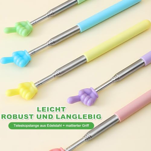 Zeigestab Finger, 6 Stück Zeigestab Ausziehbar, Zeigefinger Stab mit 6 Pcs Magnetklebeband, Teleskop Lehrer Zeiger, Lehrerbedarf für Unterricht Edelstahlschaft Vorführungen Vorträge Lesungen