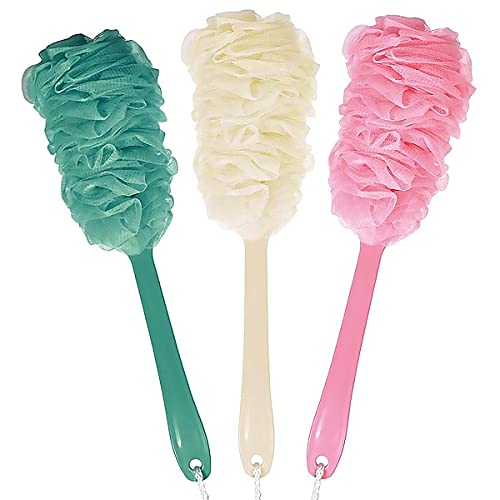 Spazzola da Bagno, 3Pcs Manico Lungo Spazzola per Il Corpo Scrubber Posteriore Mesh Bath Spugna Spazzola per Esfoliante SPA Massaggio (3 Colori)