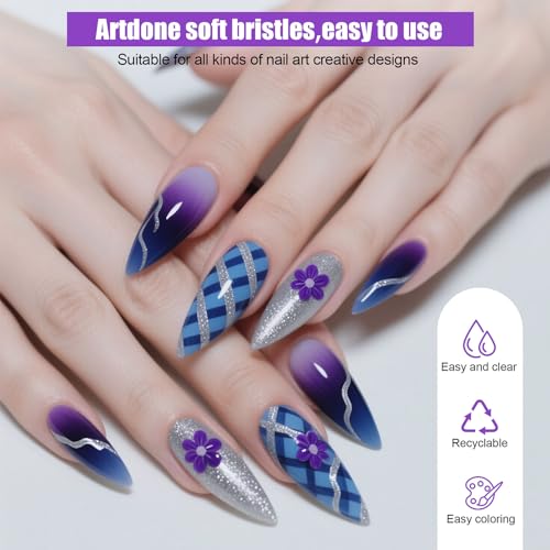 Image of Artdone 10pcs Nail Art Brushes Set, Dotting Tools,Striping Brushes for Long Lines, Thin Details, Sculpting Pattern Tracing Stylus, Ball Embossing Stylu,Fine Drawing Pen For Gel Polish Design Supply