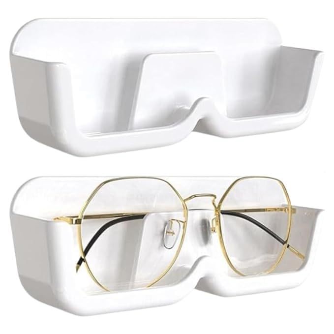 2 Pieces Specs Holder Wall Mounted/Sunglasses Display Case with Adhesive Sticker/No-Drill Display Stand/Specs Holder Plastic Case/Eyewear Case Shelving/Glasses Holder Plastic (White)