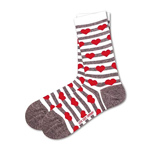 Women's White Dress Socks - Fun Hearts Design - Organic Cotton One Size Women 6-9 (Red Hearts)2