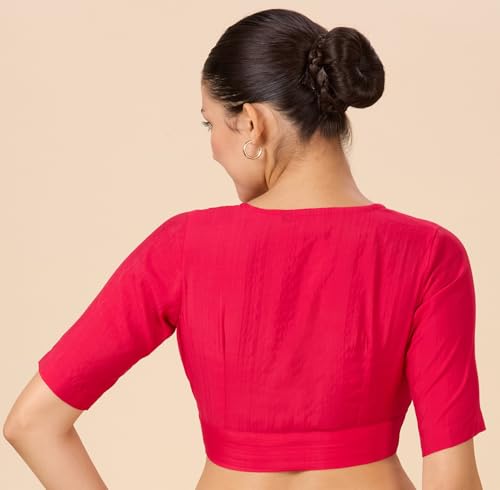 Image of Studio Shringaar Women Viscose Half Sleeve Smart V Neck Readymade Saree Blouse