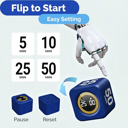 Image of KADAMS Timer Pomodoro - Productivity Pomodoro Cube, 5 /10 /25 /50 Min Countdown & Countup, Silent - for Work Study Workout Kitchen School Classroom Office ADHD Gift Kids (1, Navy Blue)
