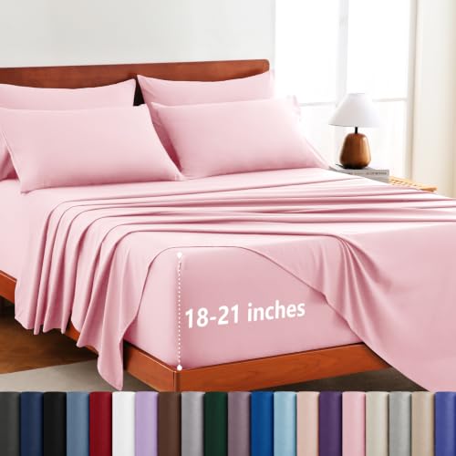Image of CozyLux 4-Piece Twin Sheets Set, Fits 18-21 Inch Mattresses, Oeko-TEX | 2 Pillowcases, 1 Flat Sheet and 1 Fitted Sheet with All-Around Elastic and 21-Inch Deep Pocket for a Secure Fit, Pink