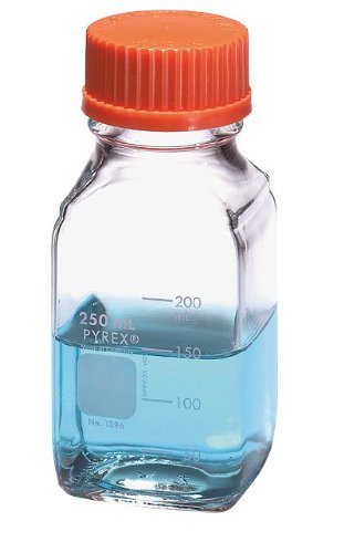 Pyrex 1396-100 1396 Glass Media Bottle, Square, 100 mL, 10/cs