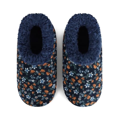 Snoozies Corduroy Slippers for Women with Memory Foam Insole, Sherpa-Lined Slipper Socks for Women Non-Skid