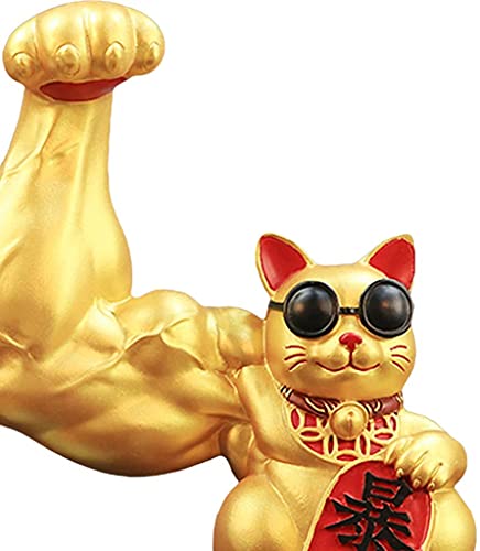 Figurita Gato Brazo Musculoso Estatua Gato de la Suerte Feng Shui miniatura 5
