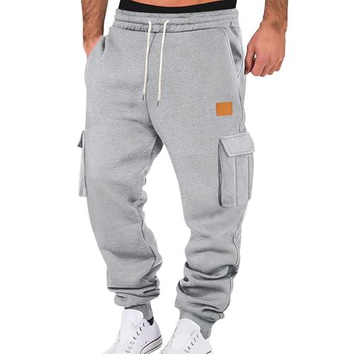 Pantalones de chándal largos para hombre, informales, hip-hop, cintura elástica, pantalones cargo largos de invierno Harajuku Aestethic Sweatpants Jogging-Hose Outdoorhose Monocolor, 09-gris claro, XL
