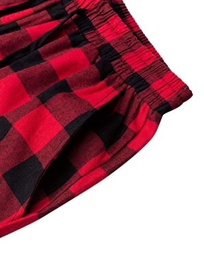 Image of Mens Flannel Pajama Pants Plaid Heavyweight Cotton PJs Bottoms Sleepwear | Soft Cozy with Pockets, Elastic Waistband Drawstring, Adjustable Length, Casual Checkered Lounge Pant, for Home Holiday Daily