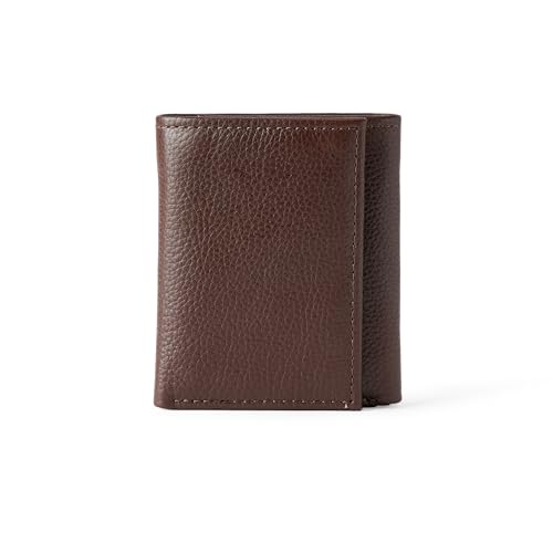 Amazon Essentials Men's Pebbled Full Grain Leather Trifold Wallet, Dark Brown, One Size