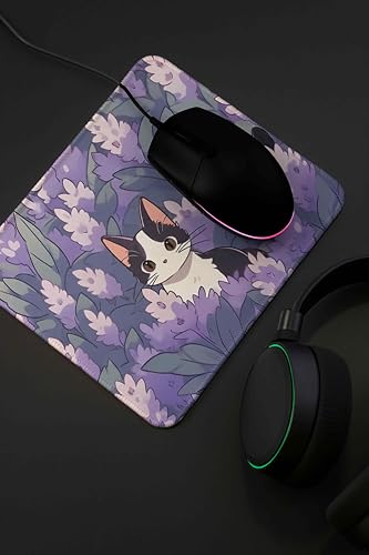 Image of Mouse Pad for Laptop & Desktop | 9x7 Inch Anti-Fray Stitched Edges | Non-Slip Rubber Base | Desk Setup Accessory for Students, Gamers & Professionals (Cat in Bush)