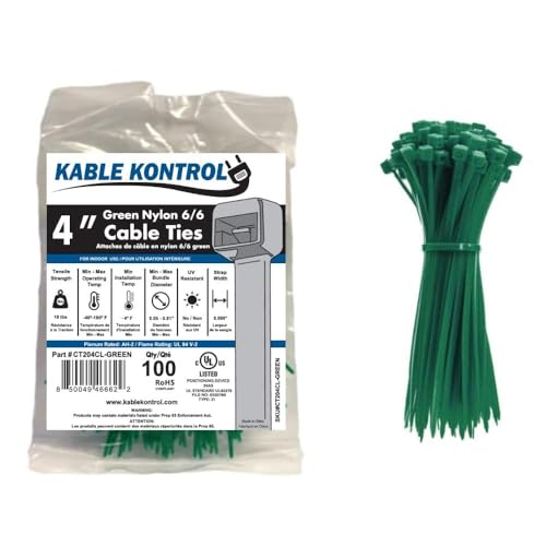 Image of 4 inch Color Cable Ties, 18 lb. Test, (100 Pack - All One Color) (Green)