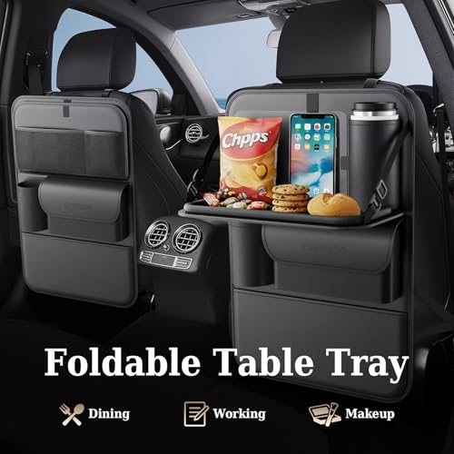 Image of Coverado Car Backseat Organizer(2 Packs) with Tablet Tray, Nappa Leather Organizer for Car Seat Back, Waterproof Car Seat Organizer with Touch Screen, Seat Protector Kick Mats for Kids