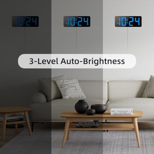 Image of LED Digital Wall Clock with Large Display, Big Digits, Auto-Brightness, 12 /24Hr Format, Modern Electric Small Silent Wall Clock for Living Room, Bedroom, Classroom, Farmhouse, Kitchen, Office - Blue