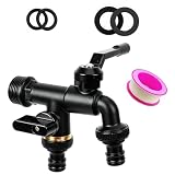 Doppel Wasserhahn Garten 1/2 Zoll, 2 Ausgänge Wasserhahn Aussen Doppelauslaufhahn, Frostsicherer Außenwasserhahn aus Messing mit Schlauchadapter – für Bewässerung, Waschmaschine, Regentonne
