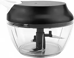 Processador de Alimentos Grande 480ml Triturador Com Três lâminas Em Aço Inox Manual Acionamento Por Corda Retrátil (PRETO)