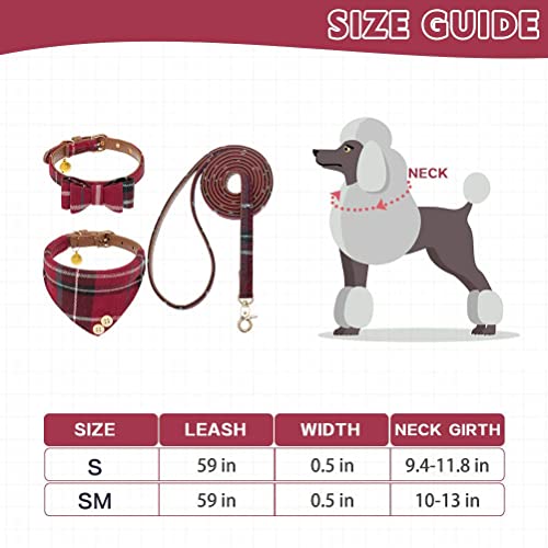 Image of EXPAWLORER Dog Collar and Leash Set - Classic Plaid Dog Bow Tie and Dog Bandana Collar with Bell, Dog Leash Tangle Free, Adjustable Collars for Small Medium Large Dogs Cats, Holiday Ideal Gift