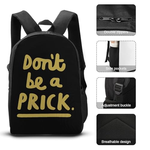 Don'T Be A Prick Classic Backpack Lunch Bag Pencil Case 3 Piece Set Travel Daypack3