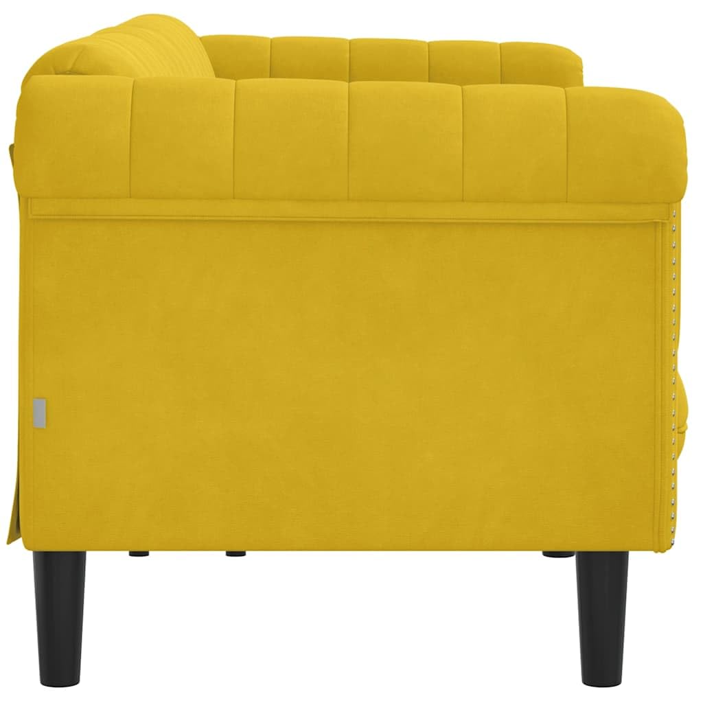 Canapé 3 places en velours jaune - Canapé rembourré moderne 3 places avec pieds en bois et rembourrage doux - Élégant canapé en velours pour salon, chambre d'amis et bureau