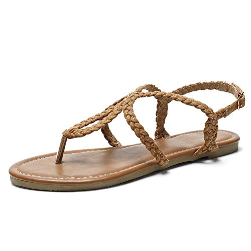 SANDALUP Flat Sandals Hand-Woven with Canvas for Summer Women. Brown 07.5