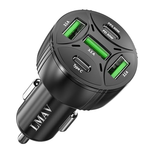 USB C Car Charger Adapter, 5 Ports 75W PD 3.0 Car Phone Charger Fast Charging Compatible with iPhone 16/15/14/13 Pro Max Series, iPad Pro, Galaxy S24/S23/S22/Note 20, Android, Pixel.