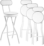 SAYEYBU Klapphocker Mit Rückenlehne, Tragbare Hohe Klappstühle, Klappbare Barhocker in Thekenhöhe, Gepolsterter Klappstuhl, Für Erwachsene, Küche, Garten, Camping,Weiß,4PCS